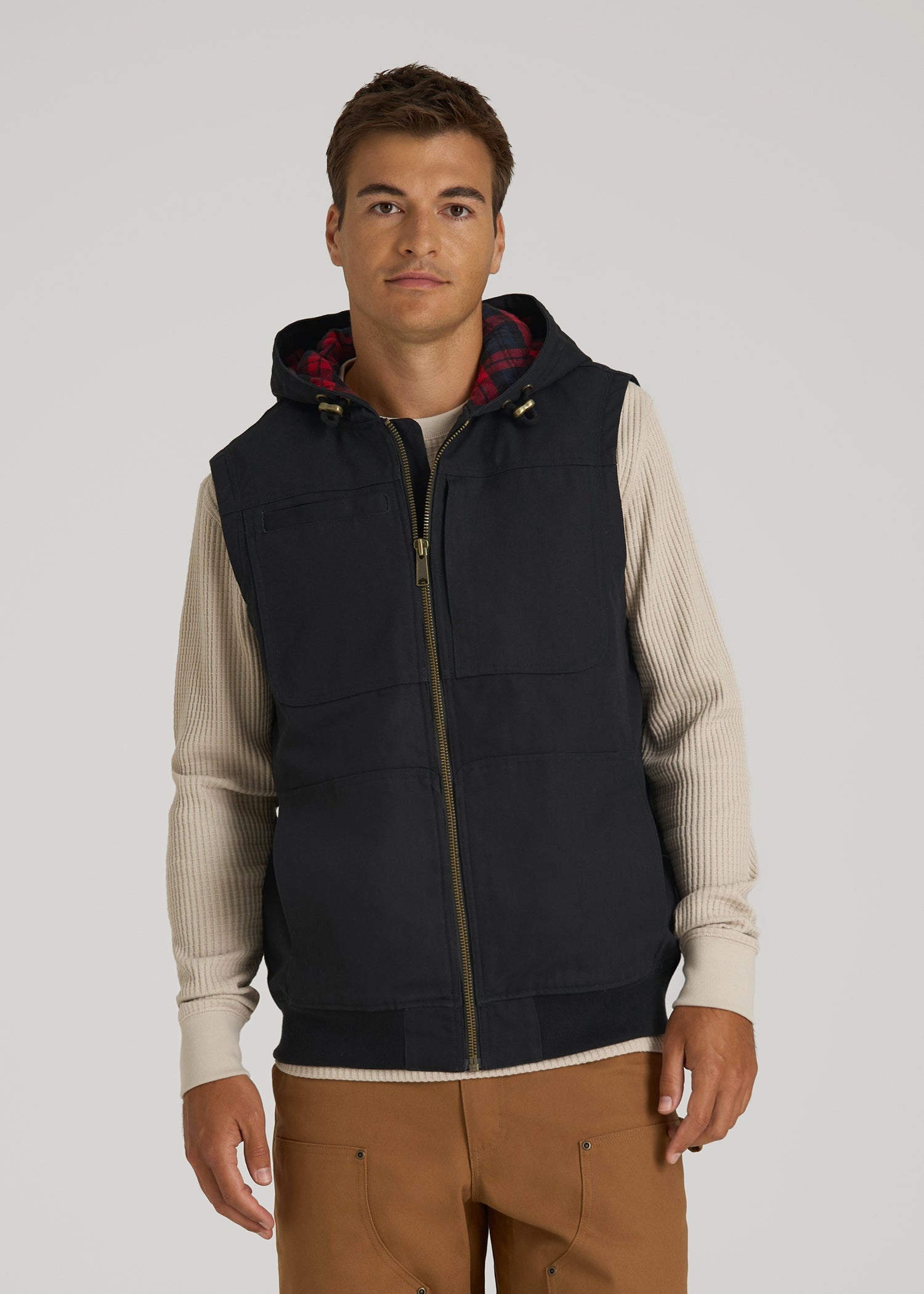 LJ&S Flannel-Lined Canvas Work Vest for Tall Men in Black