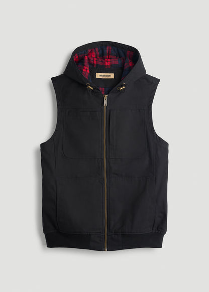 LJ&S Flannel-Lined Canvas Work Vest for Tall Men in Black