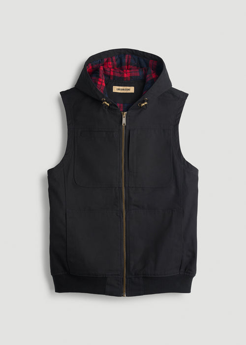 LJ&S Flannel-Lined Canvas Work Vest for Tall Men in Black