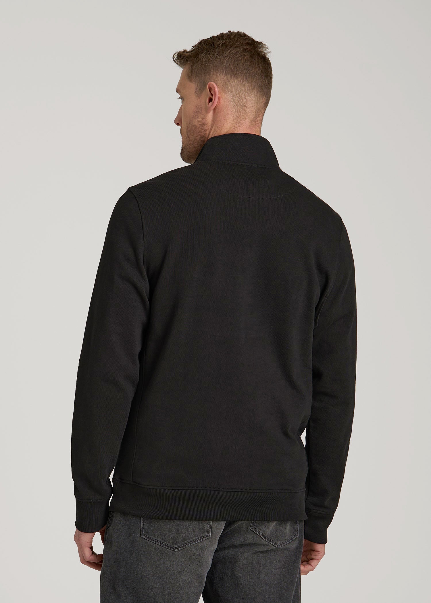 LJ&S Mens Tall French Terry Quarter Zip Pullover Vintage Black