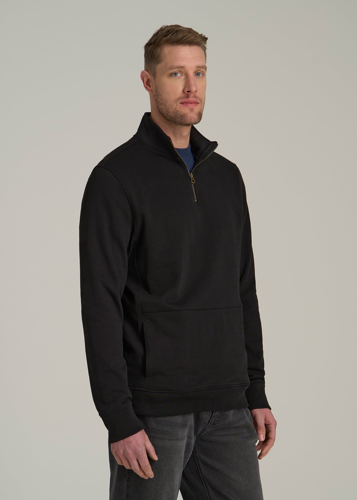 LJ&S Heavyweight Quarter-Zip Pullover for Tall Men in Vintage Black