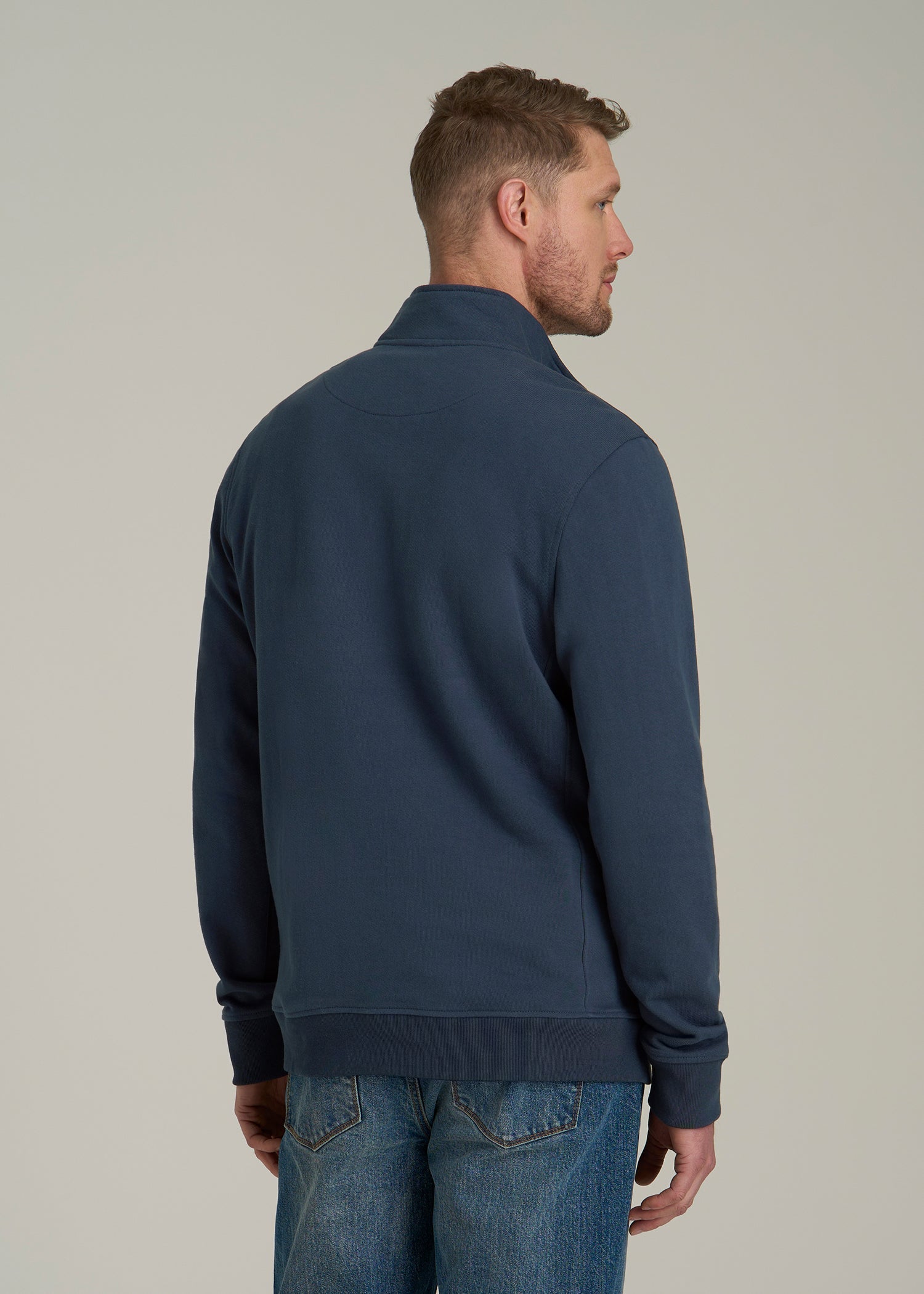 LJ&S Heavyweight Quarter-Zip Pullover for Tall Men in Vintage Midnight Navy