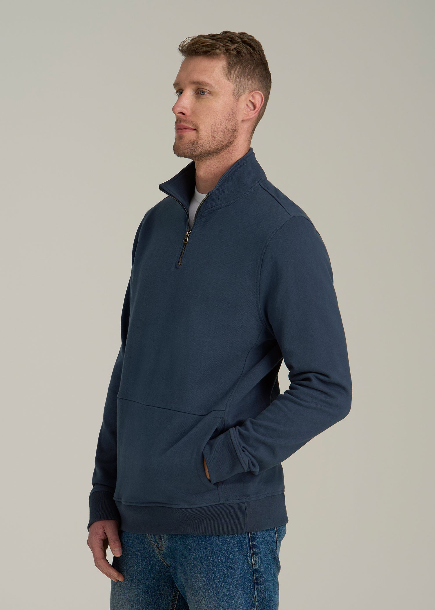 LJ&S Heavyweight Quarter-Zip Pullover for Tall Men in Vintage Midnight Navy
