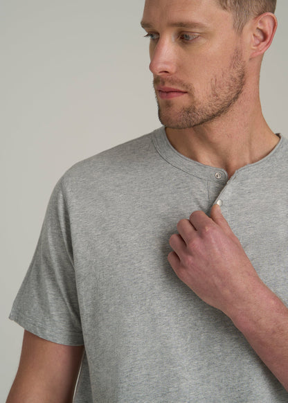 LJ&S REGULAR-FIT Jersey Henley Tee for Tall Men in Heathered Grey
