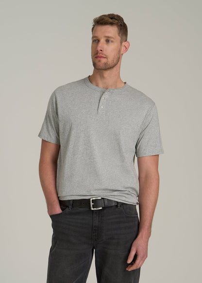 LJ&S REGULAR-FIT Jersey Henley Tee for Tall Men in Heathered Grey