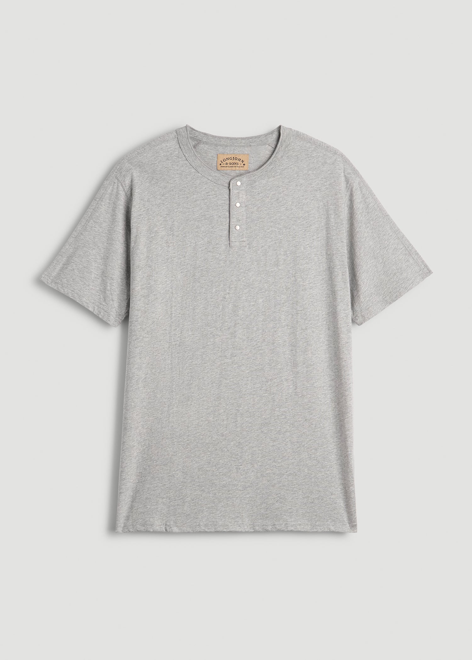 LJ&S REGULAR-FIT Jersey Henley Tee for Tall Men in Heathered Grey