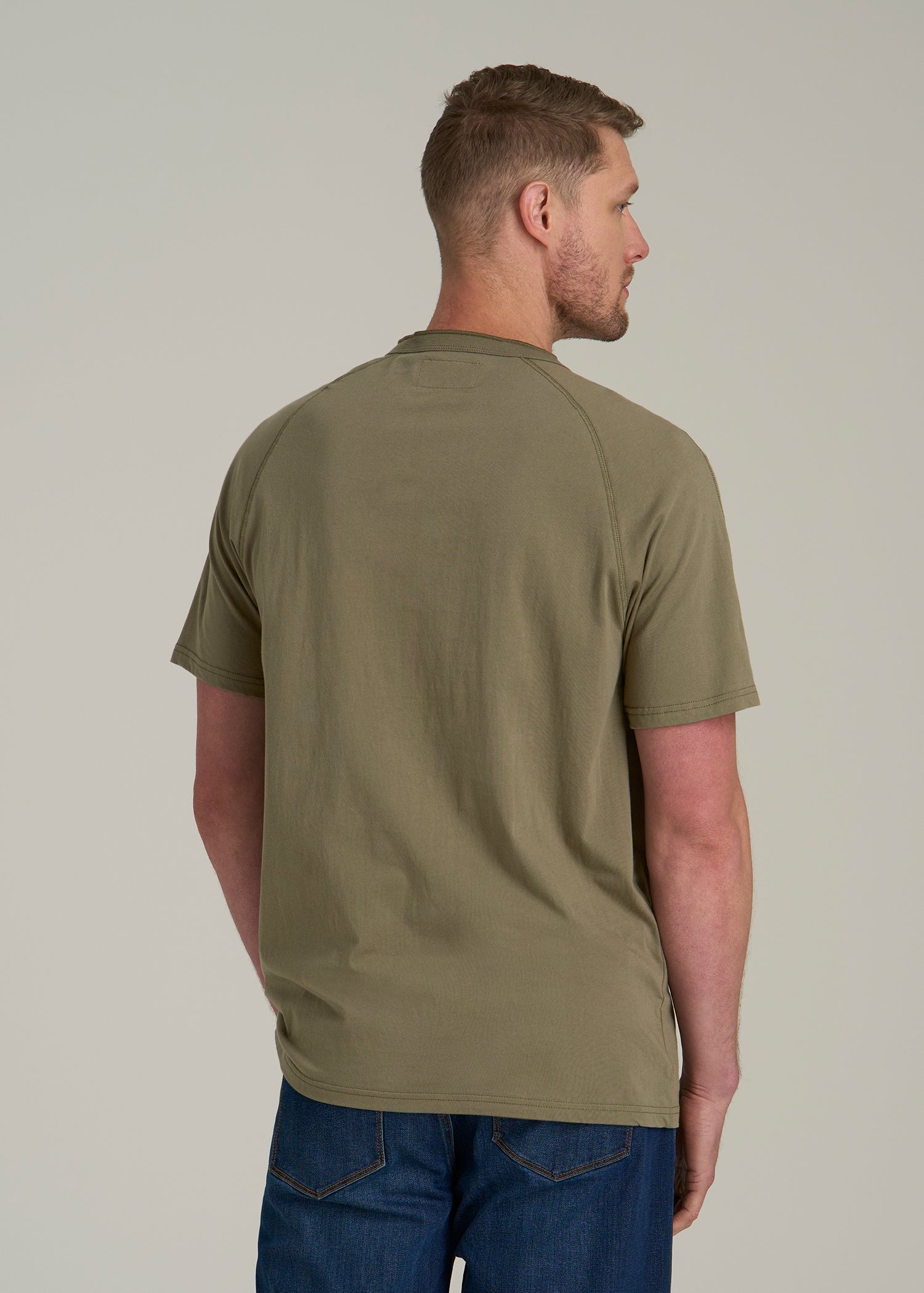 LJ&S REGULAR-FIT Jersey Henley Tee for Tall Men in Vintage Moss Green