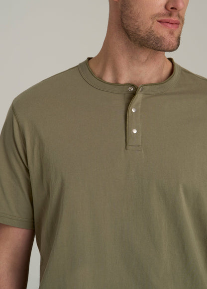 LJ&S REGULAR-FIT Jersey Henley Tee for Tall Men in Vintage Moss Green
