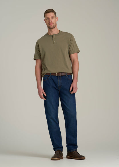 LJ&S REGULAR-FIT Jersey Henley Tee for Tall Men in Vintage Moss Green