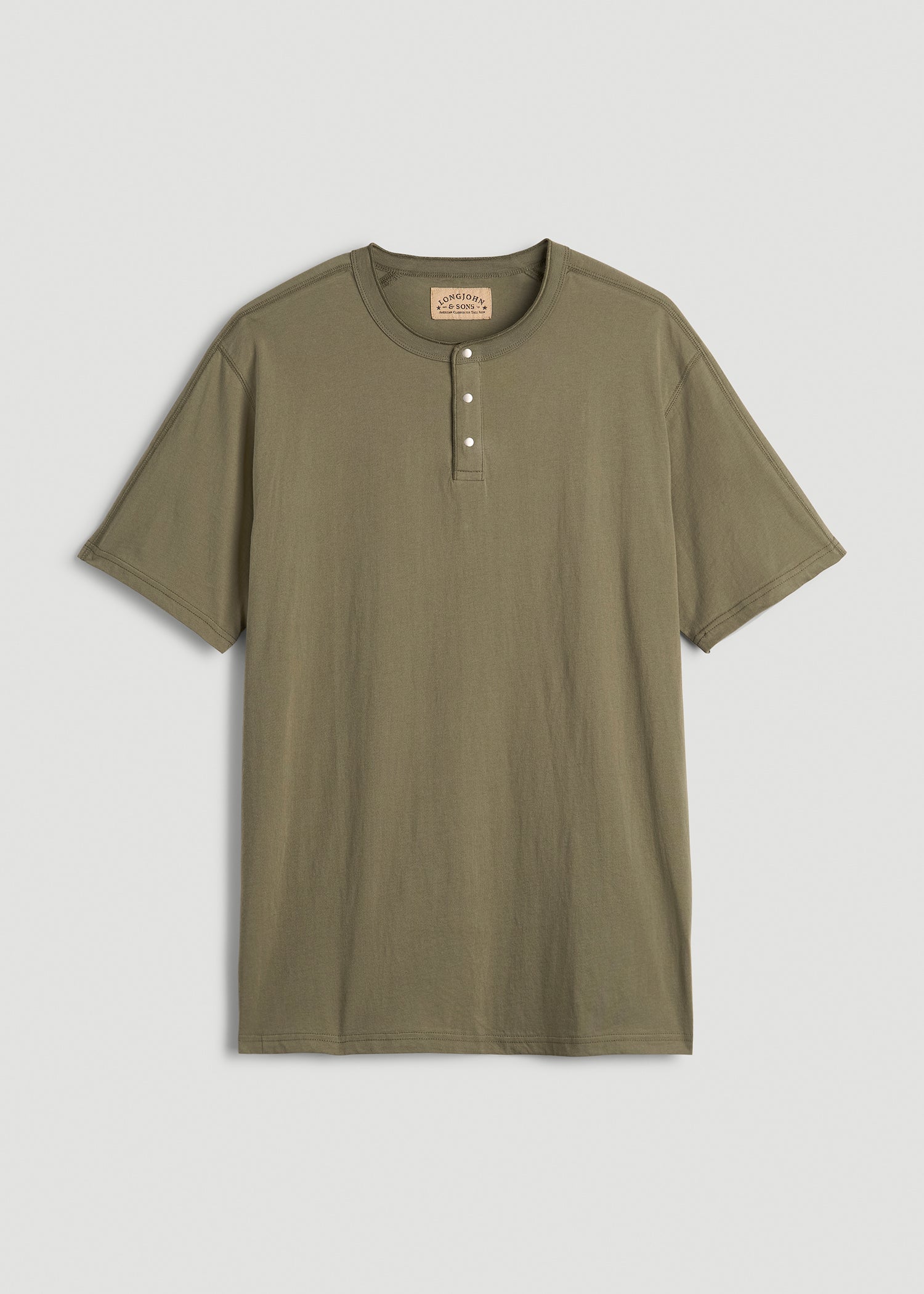 LJ&S REGULAR-FIT Jersey Henley Tee for Tall Men in Vintage Moss Green