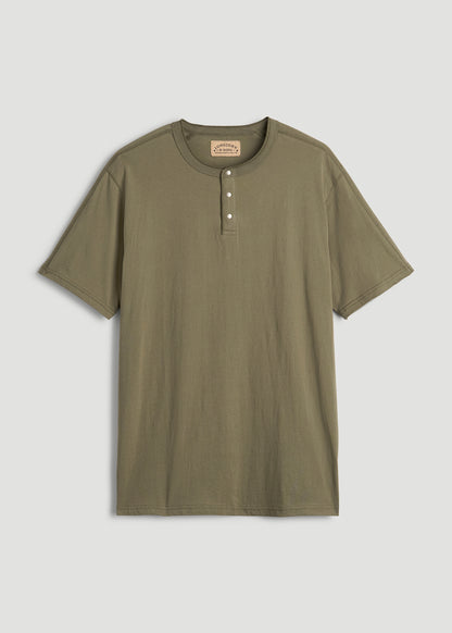 LJ&S REGULAR-FIT Jersey Henley Tee for Tall Men in Vintage Moss Green
