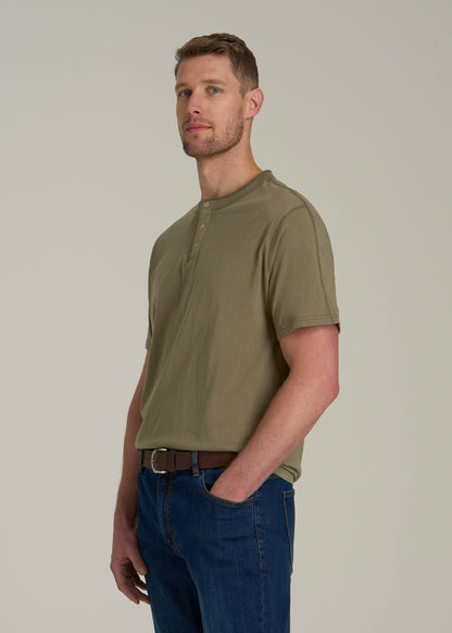 LJ&S REGULAR-FIT Jersey Henley Tee for Tall Men in Vintage Moss Green