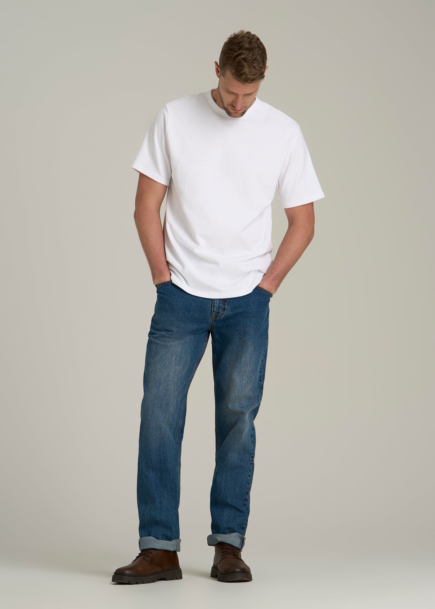 LJ&S Heavyweight Relaxed Fit Tee for Tall Men in White