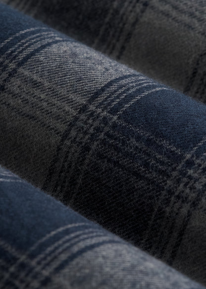LJ&S Sherpa-Lined Shirt Jacket for Tall Men in Midnight Navy & Medium Grey Plaid