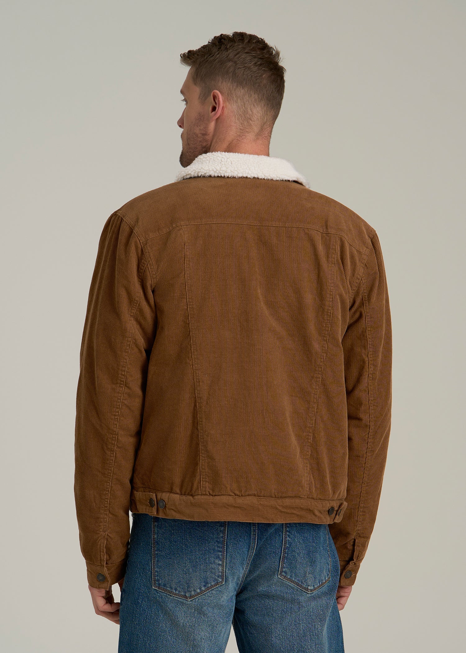 LJ&S Sherpa Corduroy Trucker Jacket for Tall Men in Tan Brown