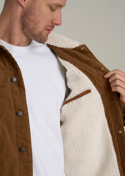 LJ&S Sherpa Corduroy Trucker Jacket for Tall Men in Tan Brown