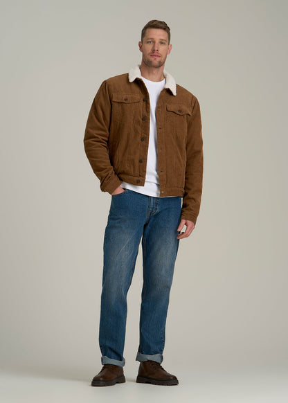 LJ&S Sherpa Corduroy Trucker Jacket for Tall Men in Tan Brown
