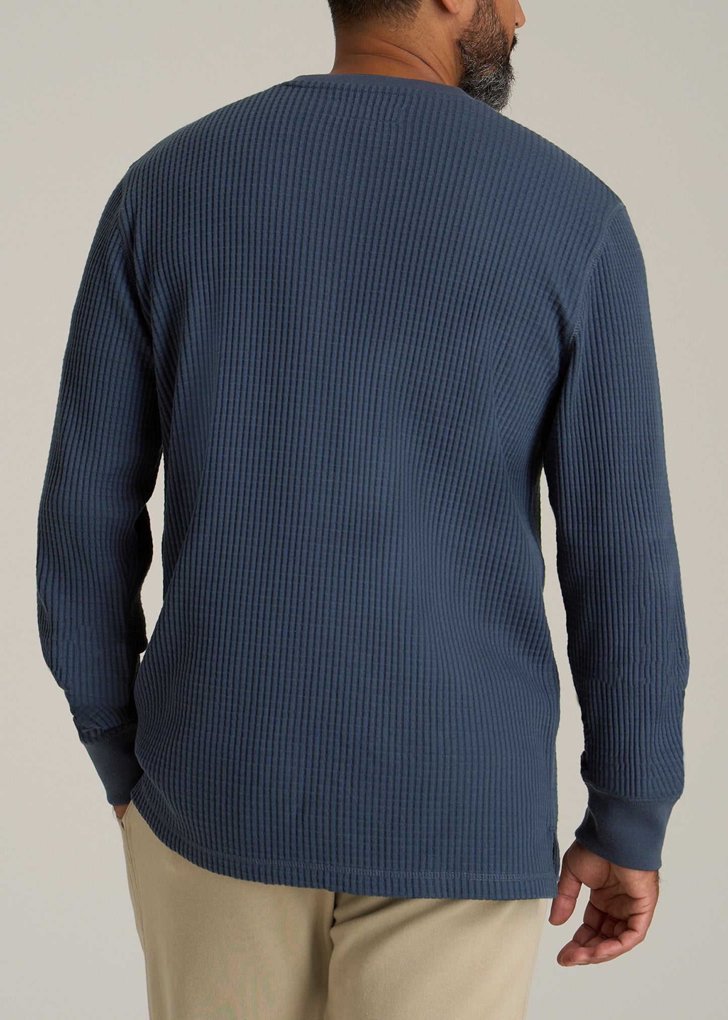 LJ&S Waffle Knit Crewneck Shirt for Tall Men in Evening Blue