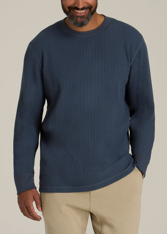 LJ&S Waffle Knit Crewneck Shirt for Tall Men in Evening Blue