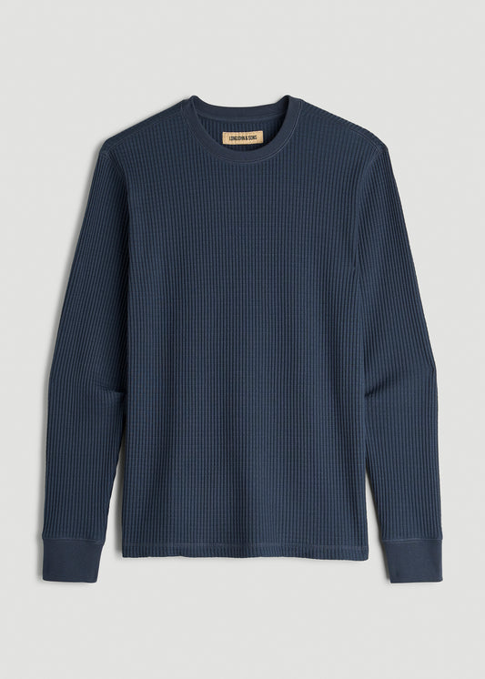 LJ&S Waffle Knit Crewneck Shirt for Tall Men in Evening Blue