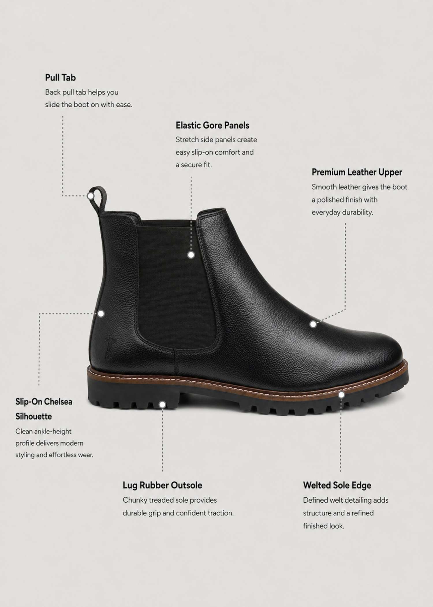 Lug Sole Chelsea Boots for Tall Men in Black