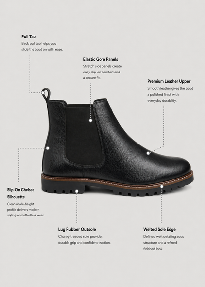 Lug Sole Chelsea Boots for Tall Men in Black