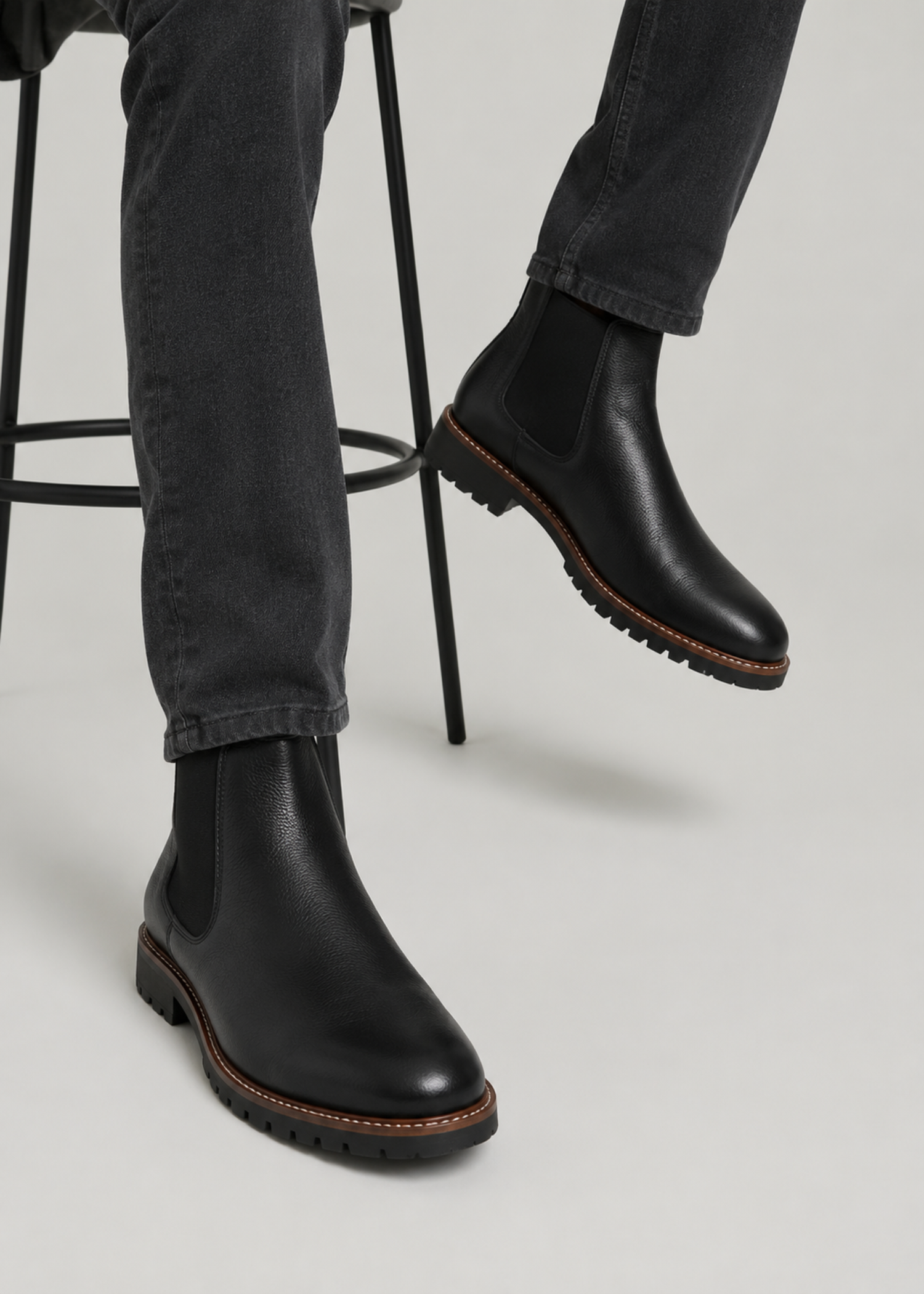 Lug Sole Chelsea Boots for Tall Men in Black