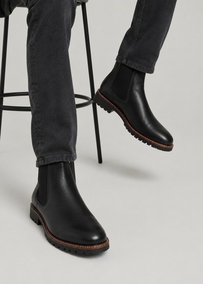 Lug Sole Chelsea Boots for Tall Men in Black