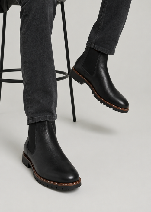 Lug Sole Chelsea Boots for Tall Men in Black