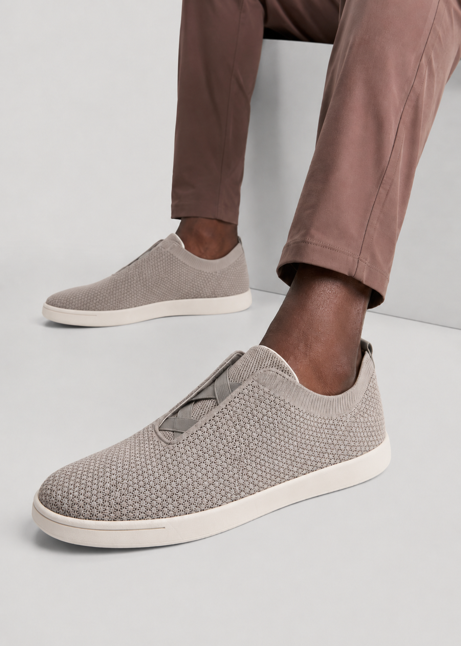 Lightweight Knit Sneakers for Tall Men in Moon Rock