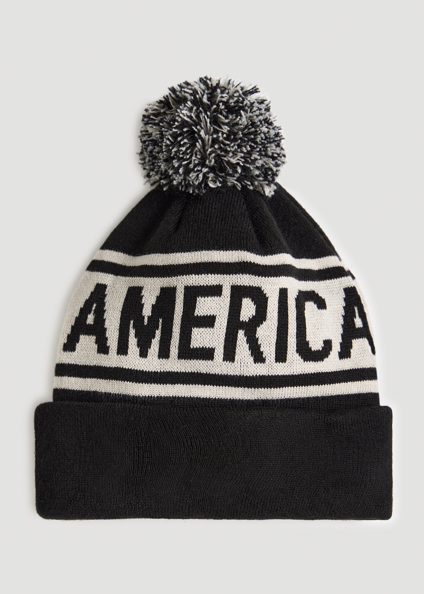    American-Tall-Jacquard-Knit-Pom-Pom-Hat-in-Black-Grey-front