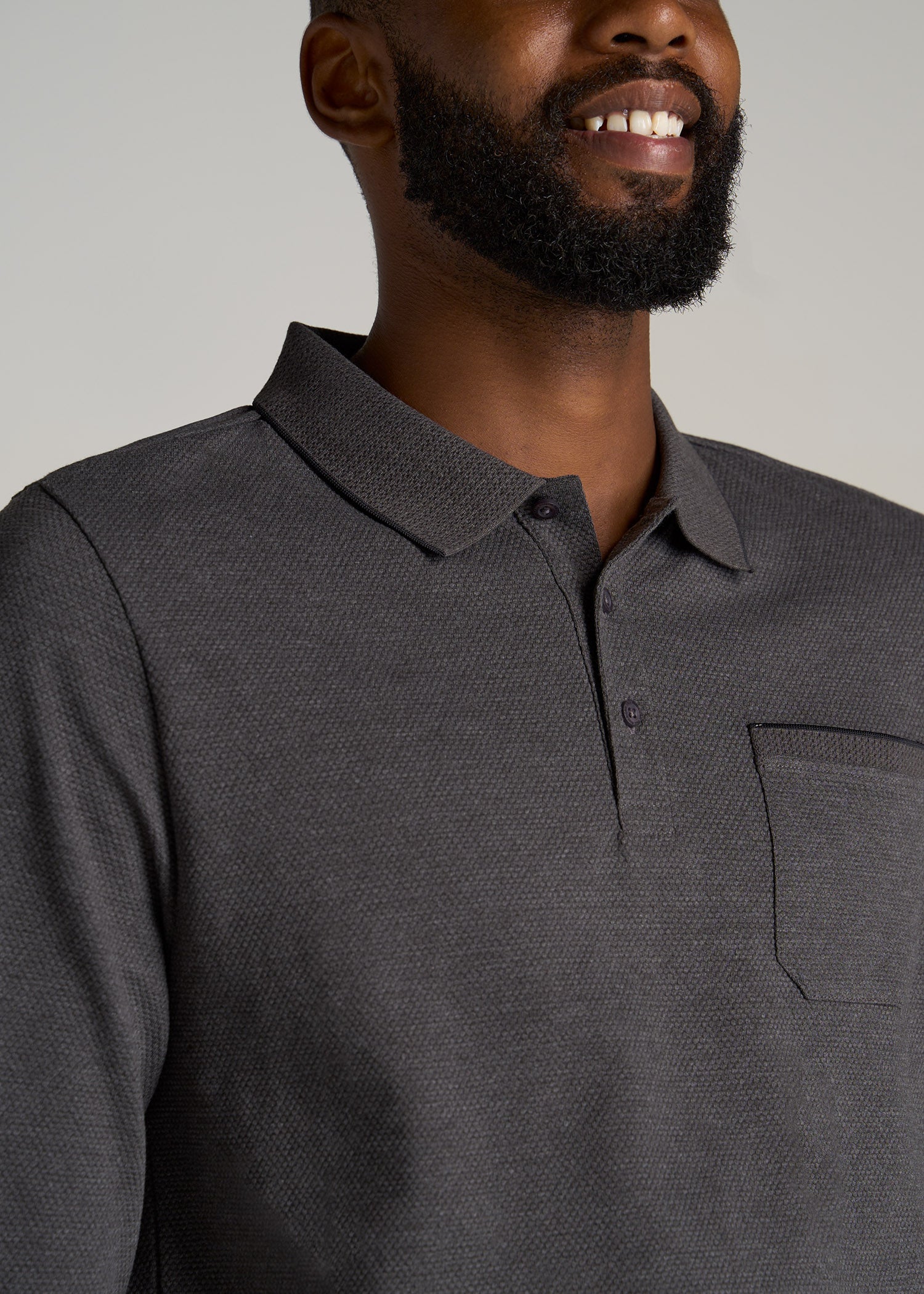 Men's Tall 3-Button Placket Polo Shirt Charcoal Mix Black – American Tall