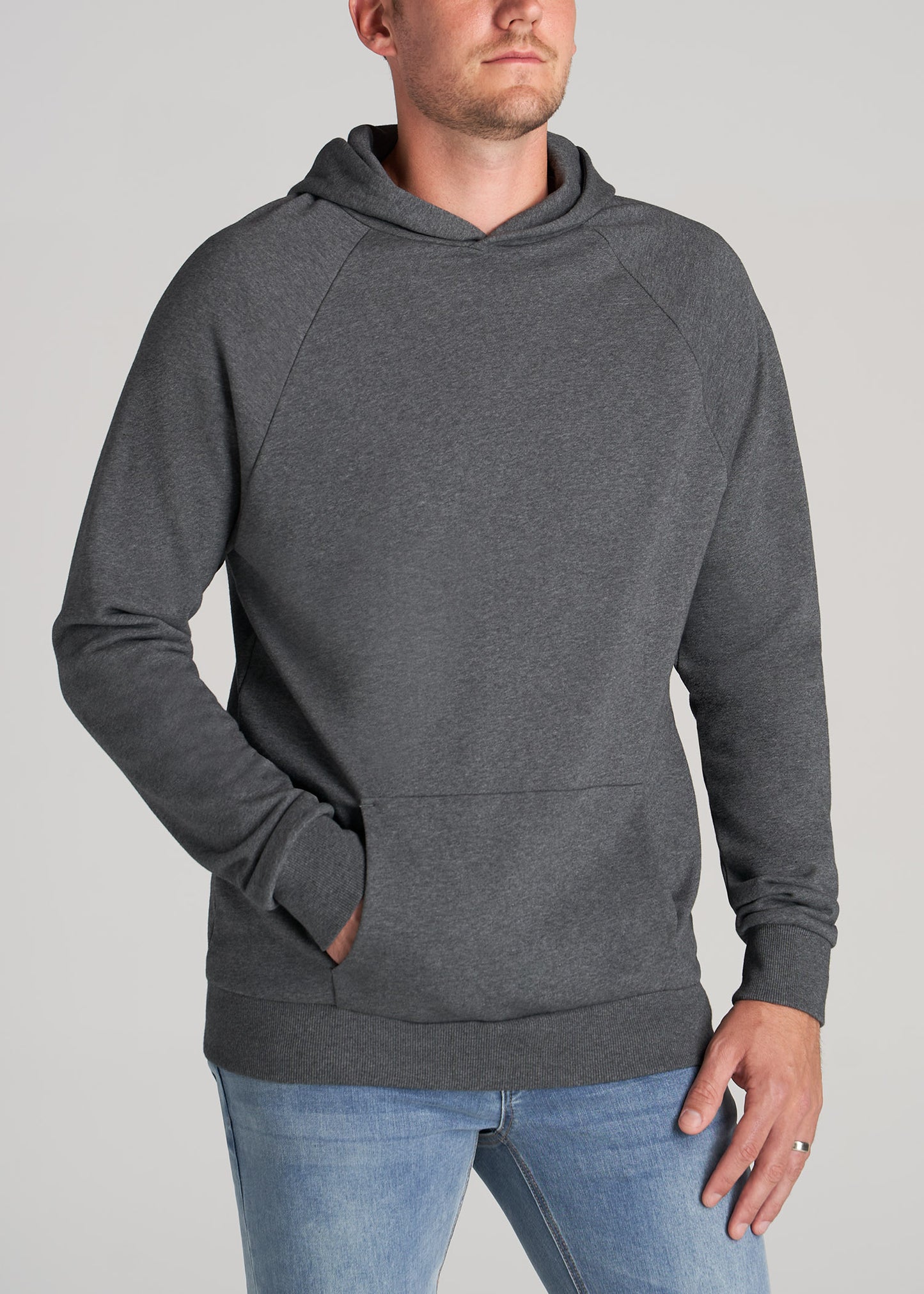    American-Tall-Men-80-20-French-Terry-Raglan-Hoodie-Charcoal-Mix-front