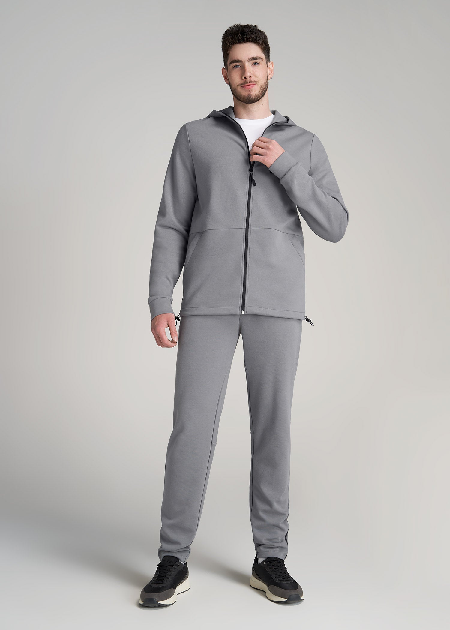 Tall Men's Tech-Knit Long Track Jacket in Fossil Grey