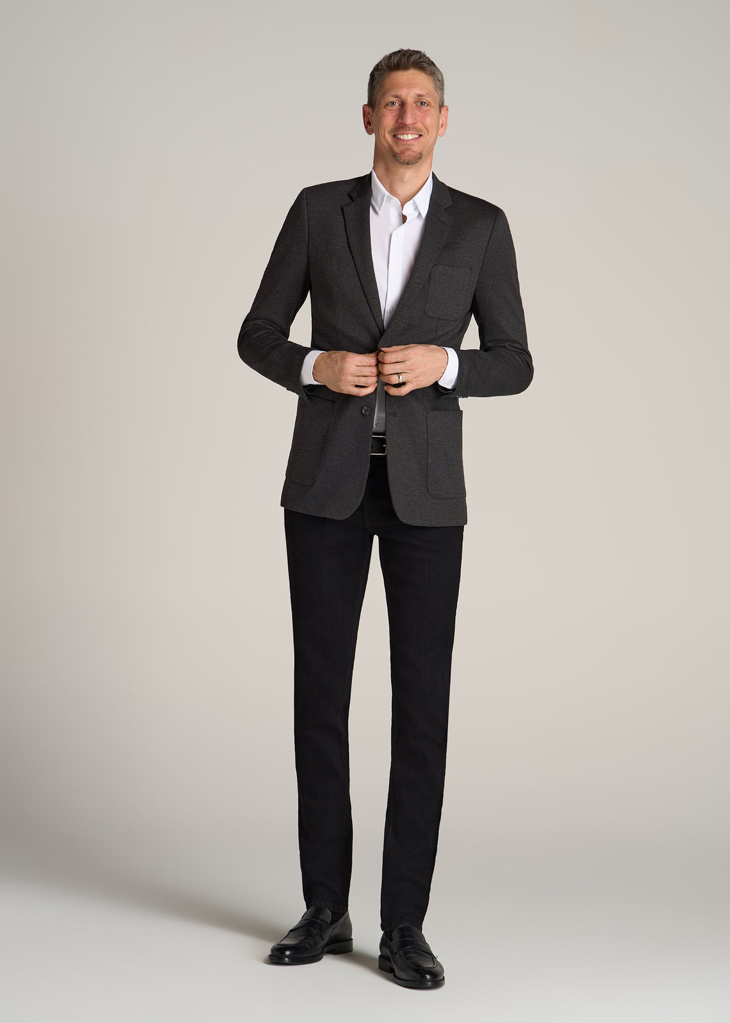 Dark Gray Cardigan Silver Tie White Shirt Black Pants Black Leather Shoes -  Men's Fashion For Less