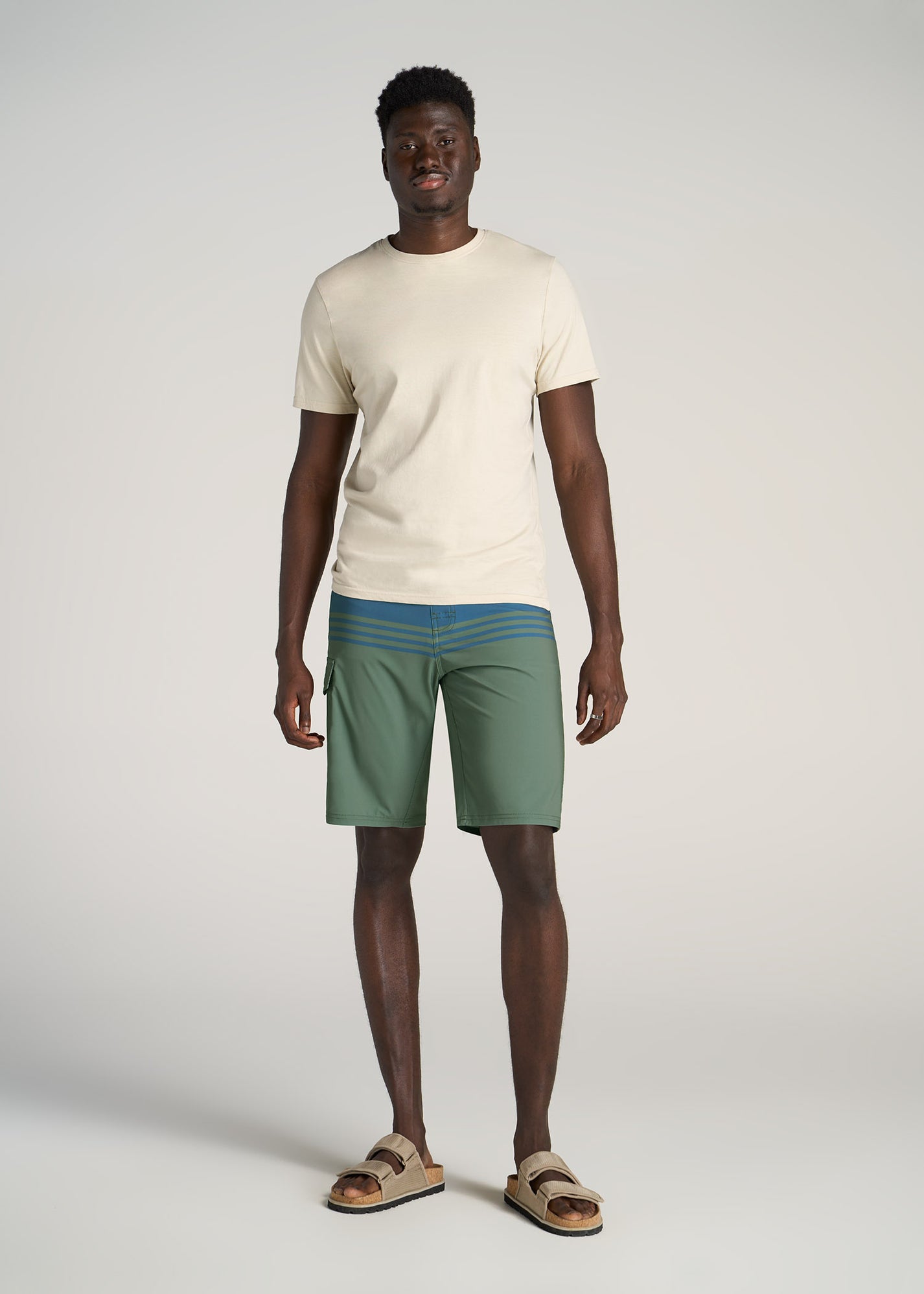 Board Shorts Tall Men Olive Navy Stripe | American Tall