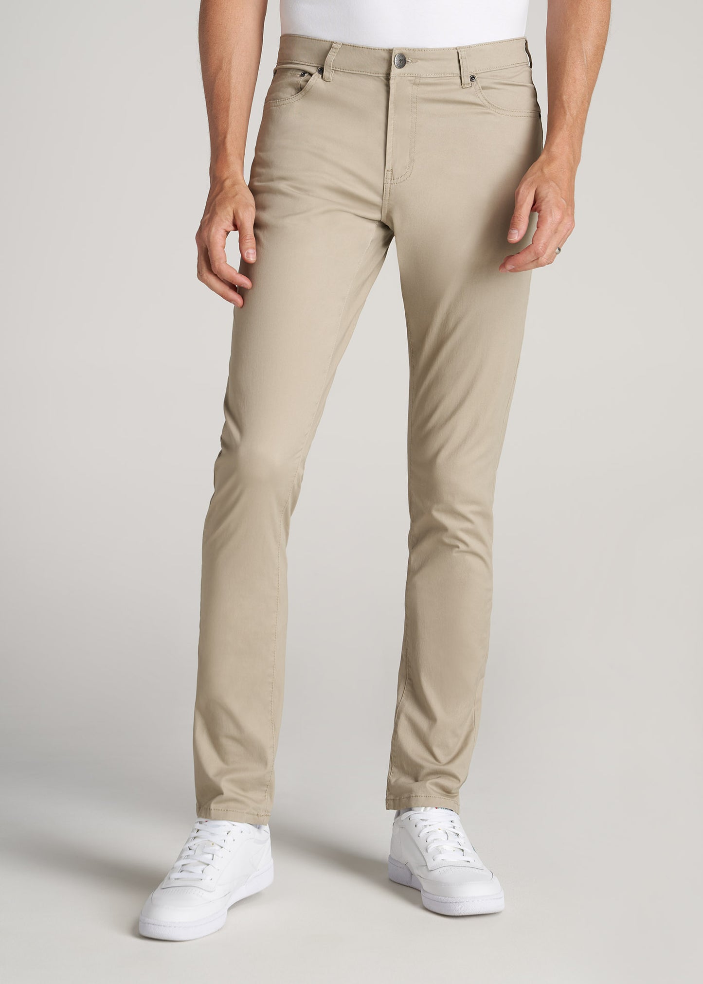 Carman TAPERED Fit Five Pocket Pants for Tall Men in Soft Beige