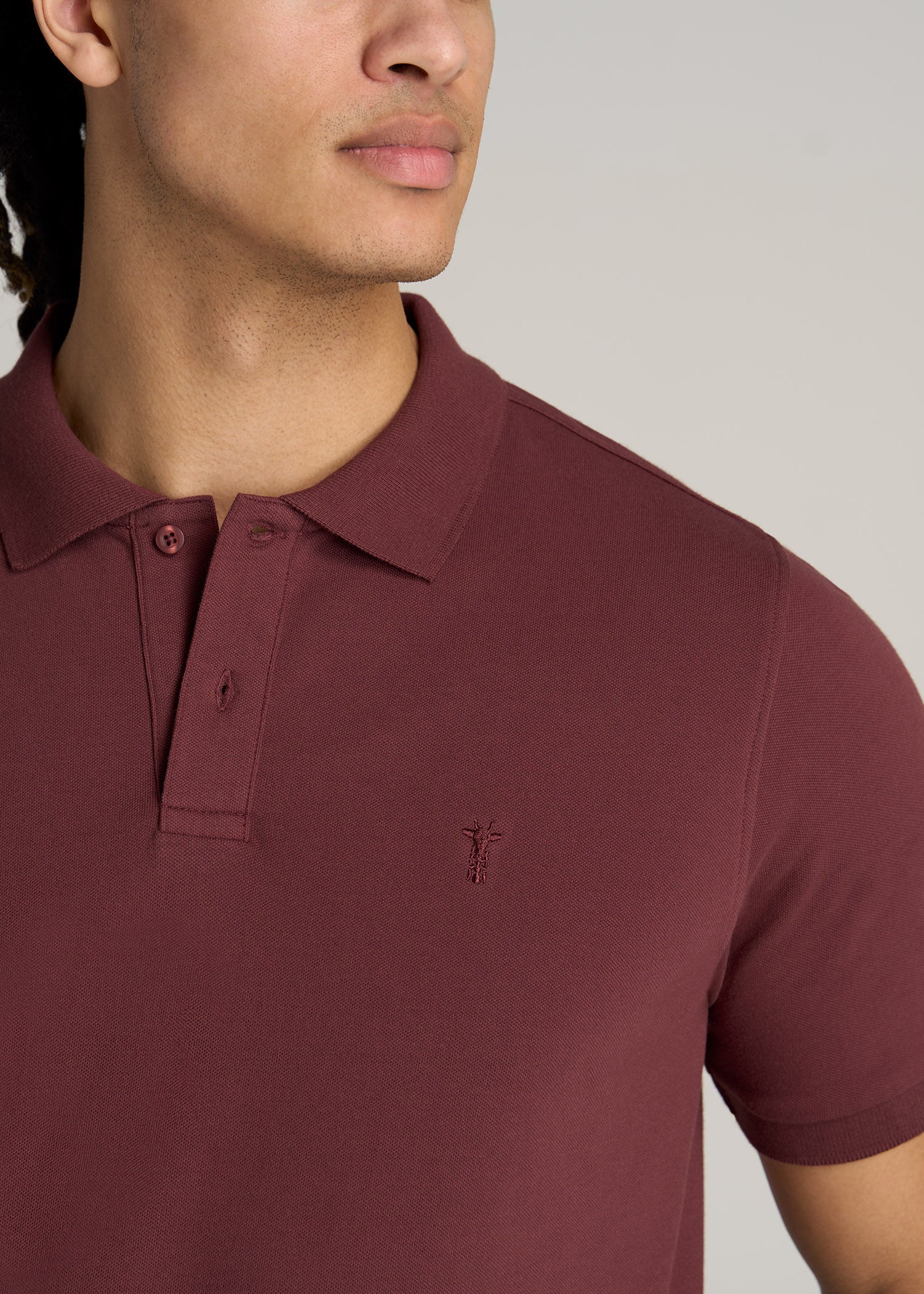 American-Tall-Men-Classic-Polo-Embroidered-Logo-Cherry-Brown-detail