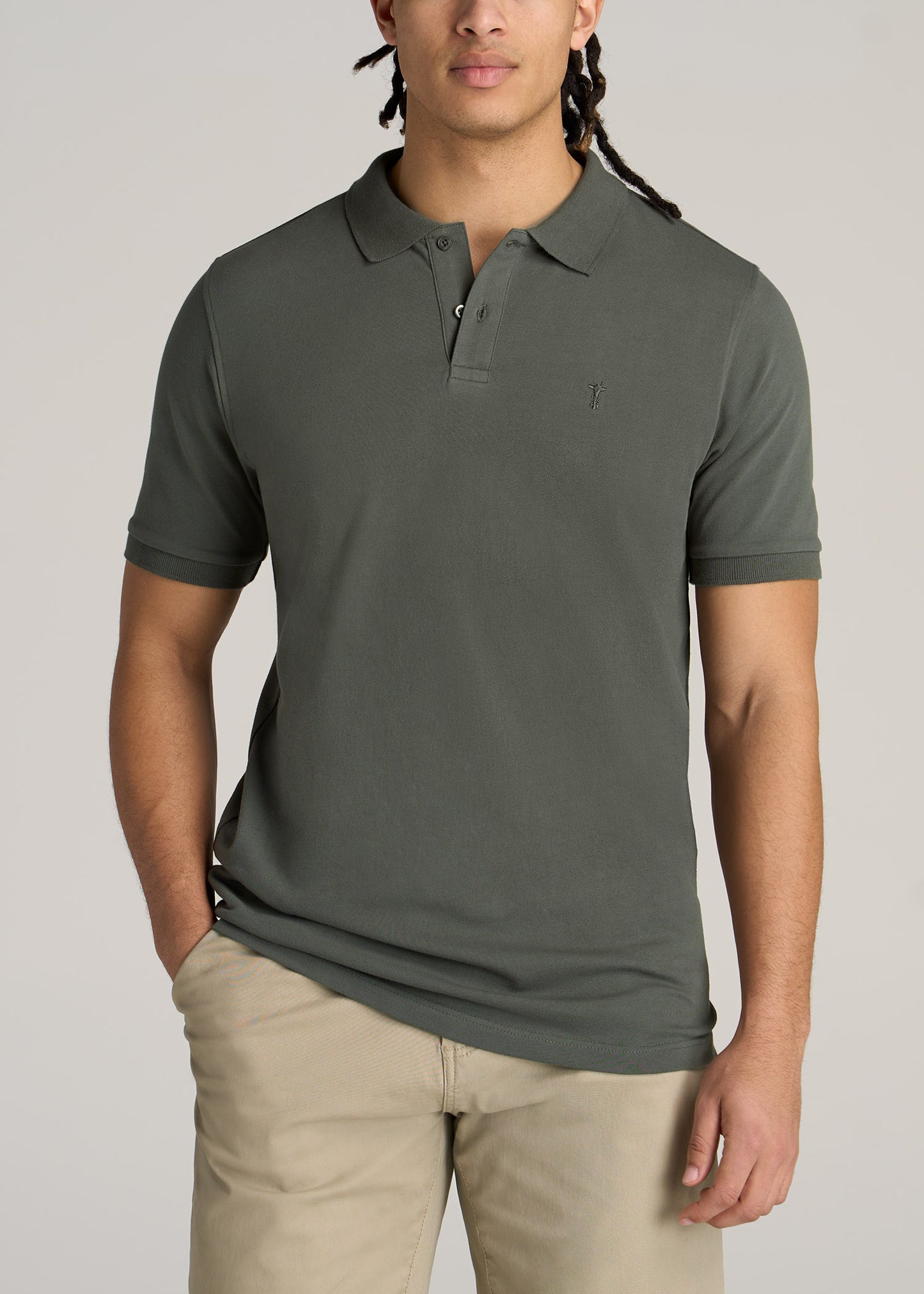 American-Tall-Men-Classic-Polo-Embroidered-Logo-Spring-Olive-front