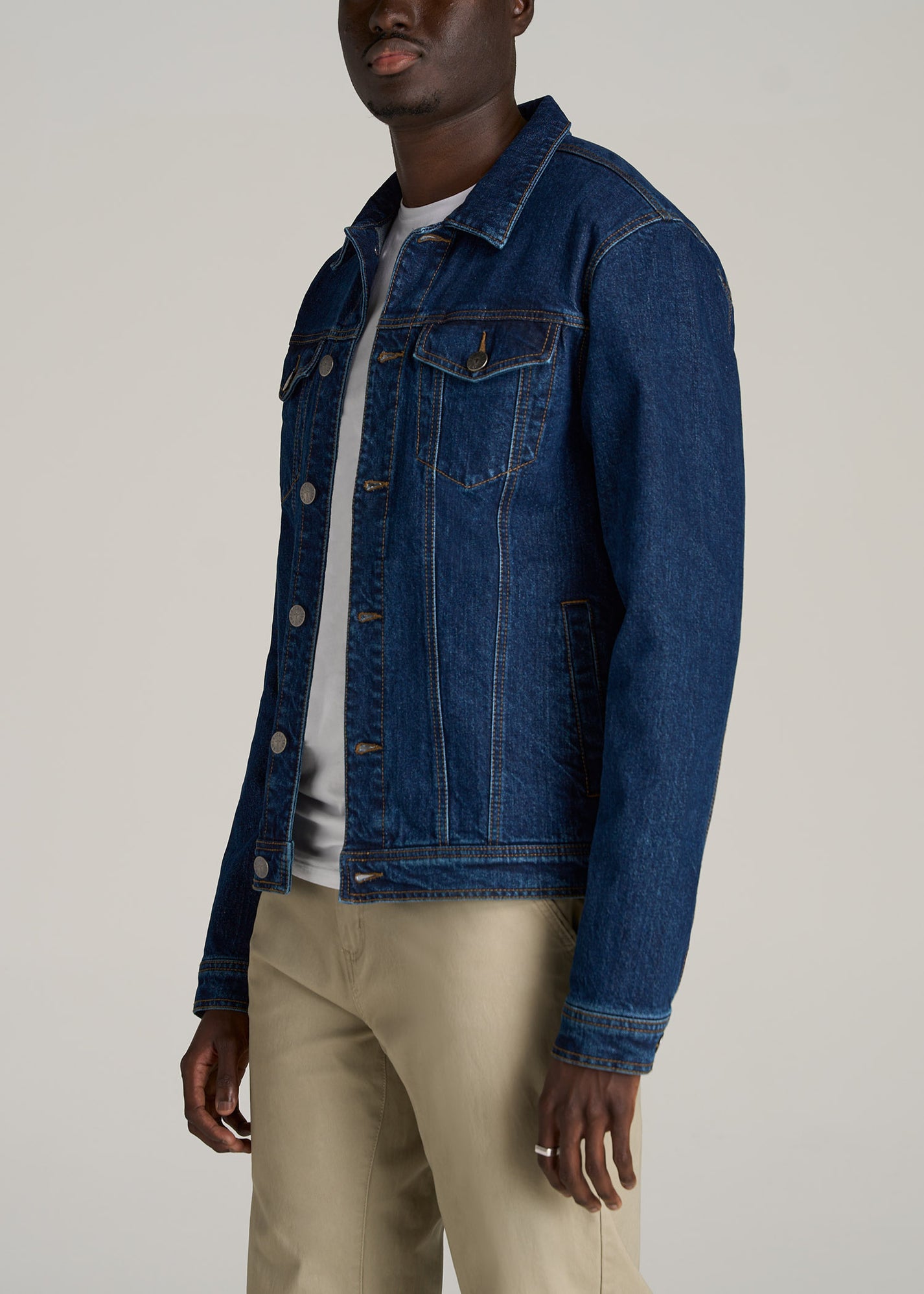 Men's Tall Denim Trucker Jacket Mid Ocean Blue | American Tall