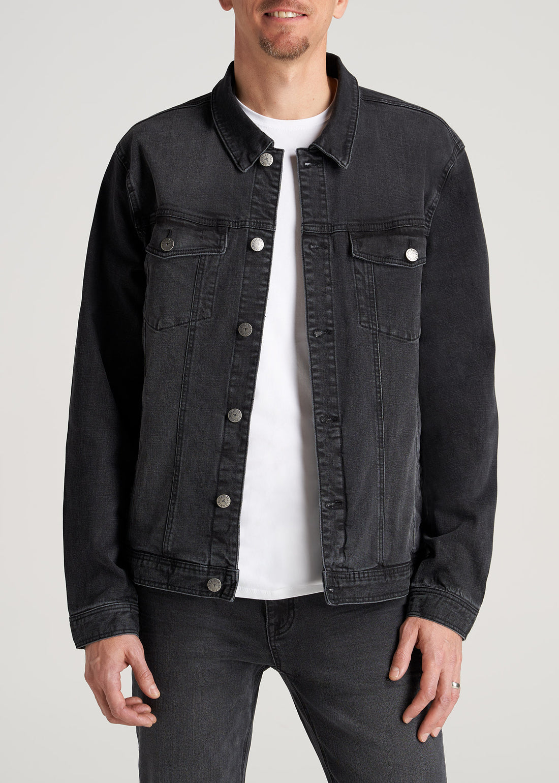 Men's Tall Denim Trucker Jacket Washed Black | American Tall