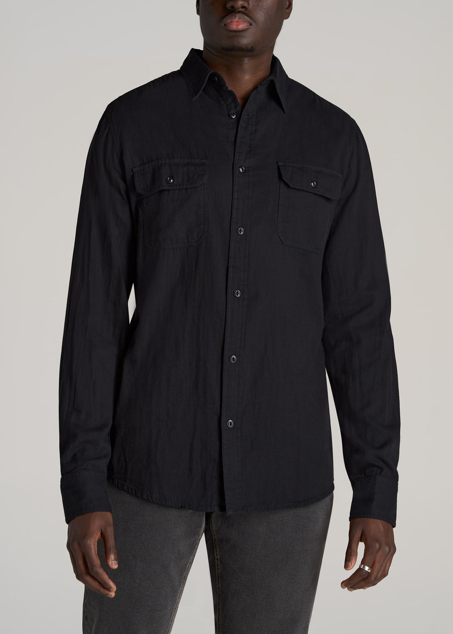     American-Tall-Men-Double-Weave-Shirt-Vintage-Black-front