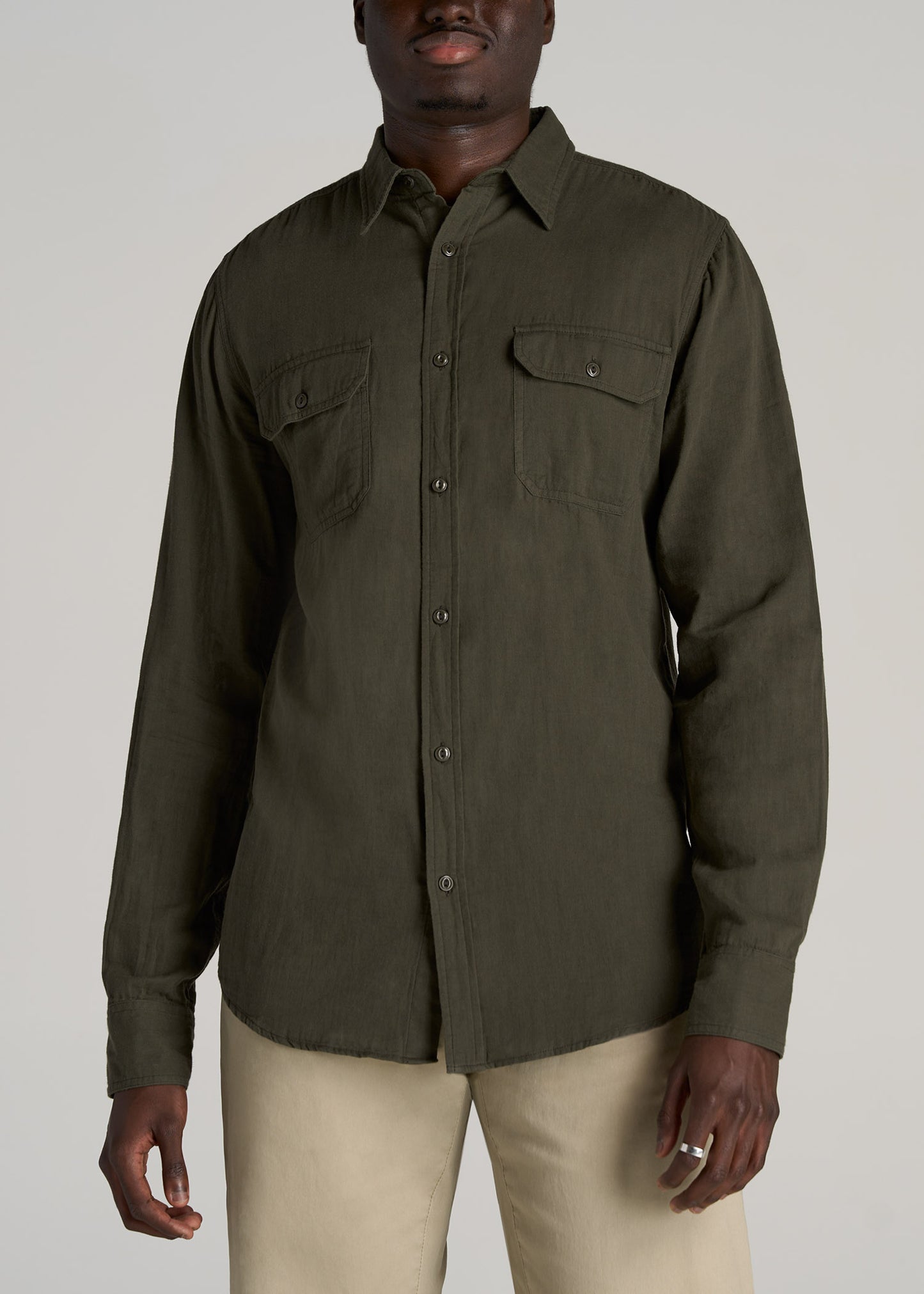     American-Tall-Men-Double-Weave-Shirt-Vintage-Thyme-Green-front