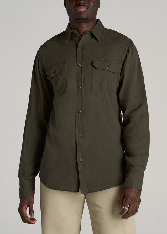 LJ&S Men's Tall Heavy Flannel Shirt in Army Plaid-Black & Surplus