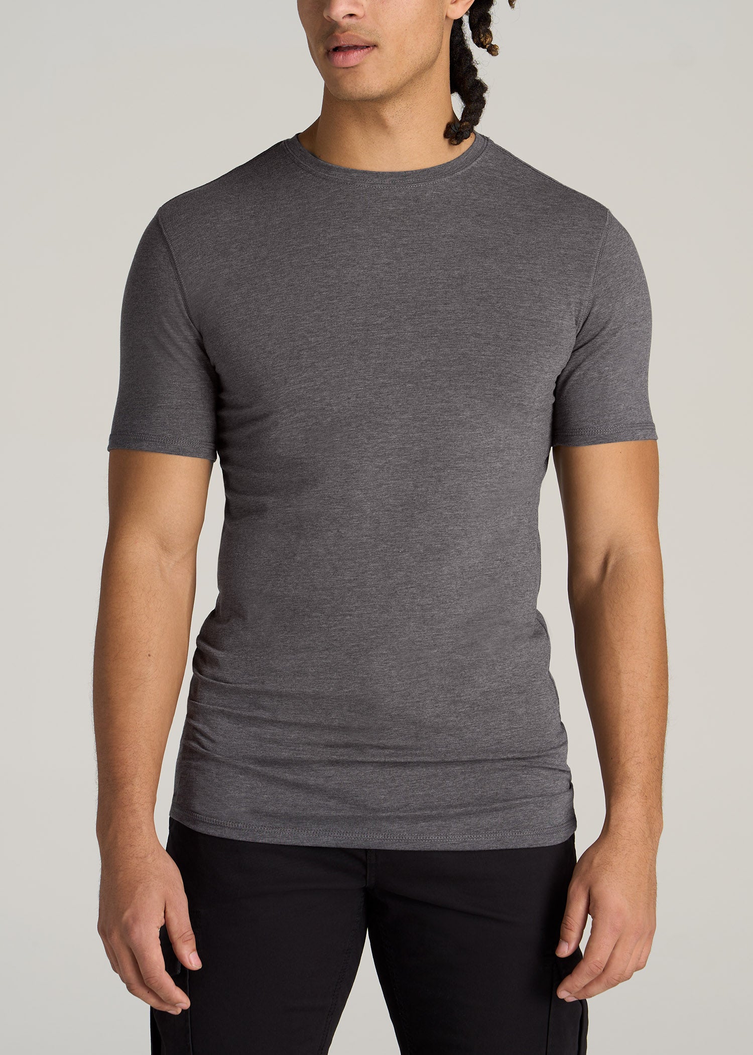    American-Tall-Men-Essential-SLIM-FIT-Crew-Neck-Tees-Charocal-Mix-front