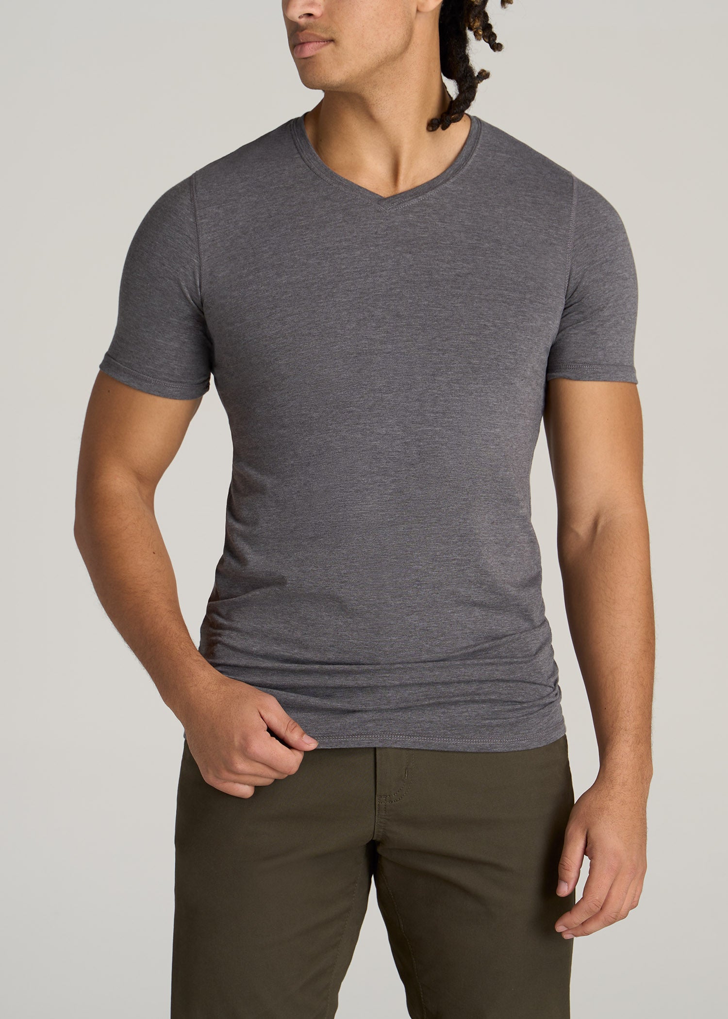    American-Tall-Men-Essential-SLIM-FIT-V-Neck-Tees-Charocal-Mix-front