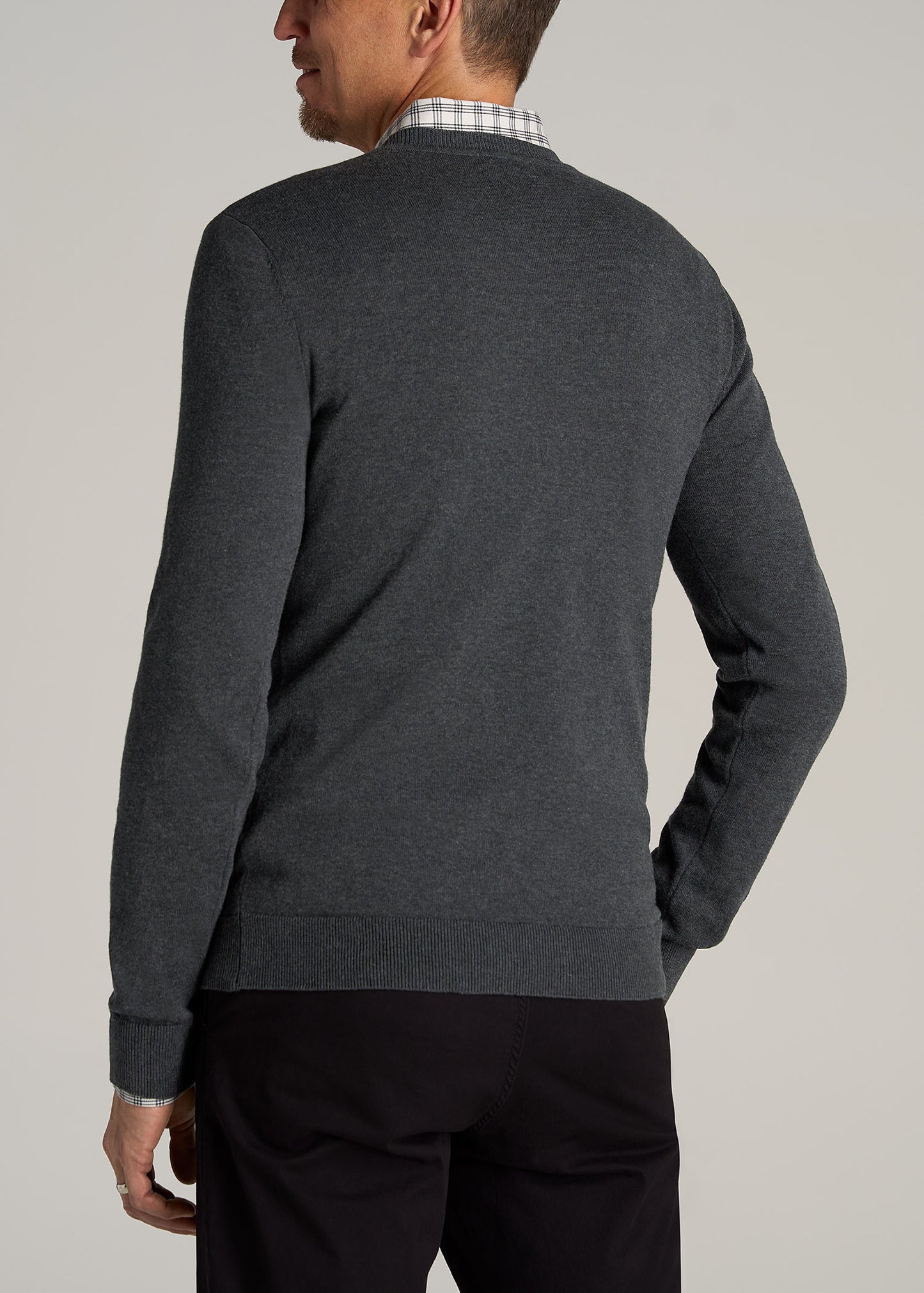 Burberry - Black V-Neck Cashmere Sweater w/ Plaid Elbow Patches Sz