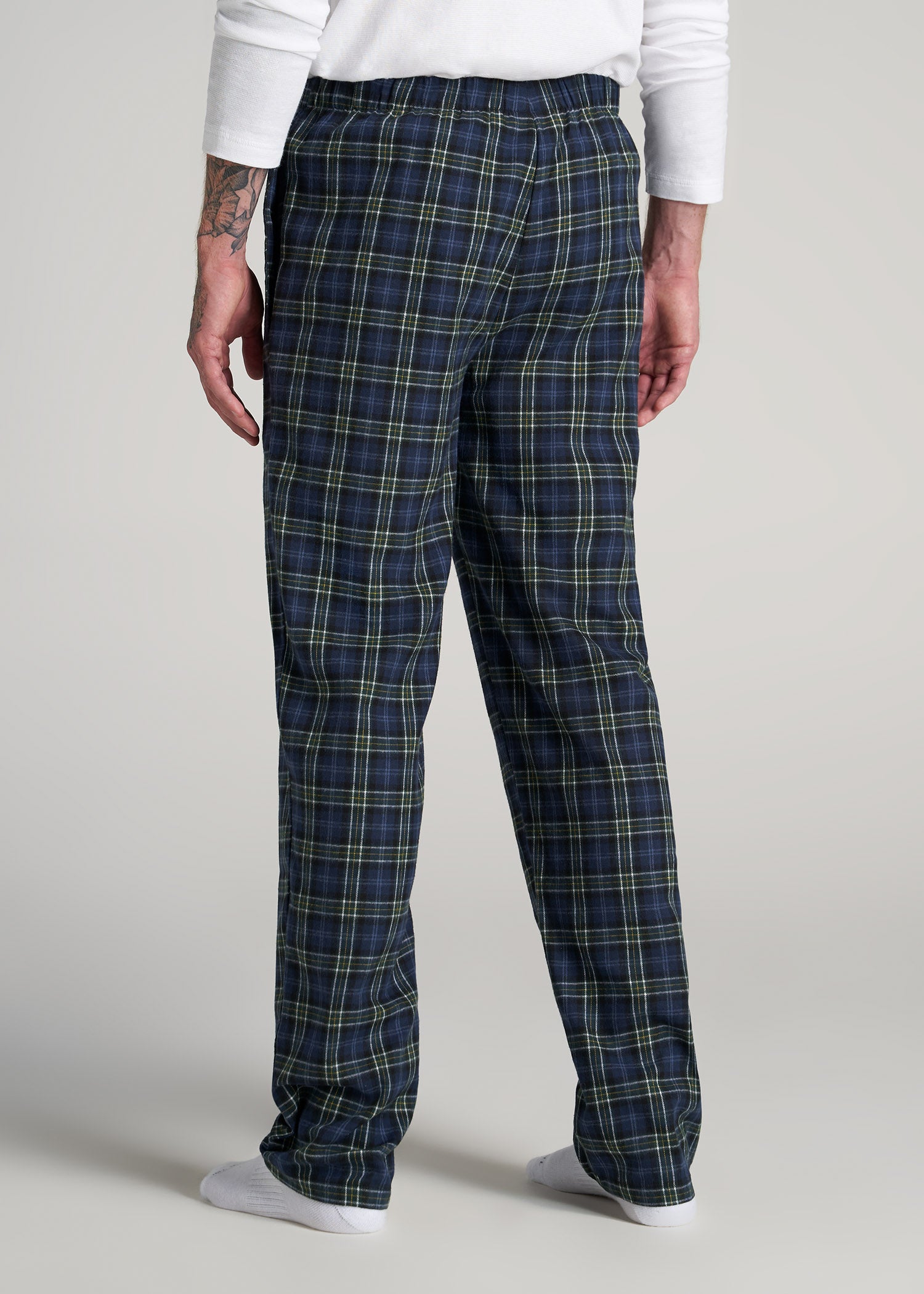 Tall Men's Pajama Bottom: Flannel, Classic Plaid (Green/Blue) Medium / 2X-Tall - 40