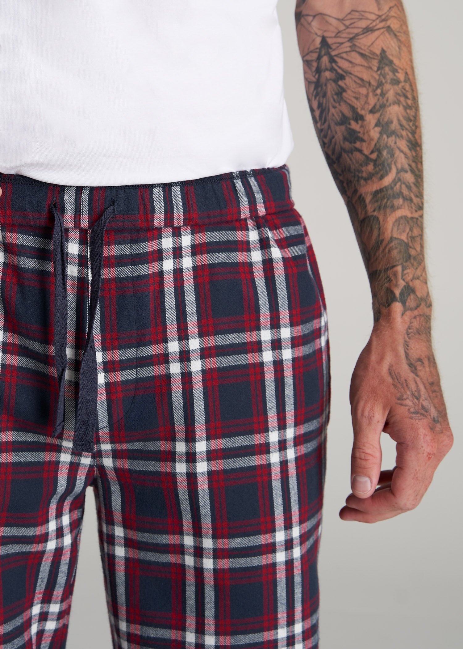 Plaid Pajama Pants for Tall Men in Navy & Red Tartan