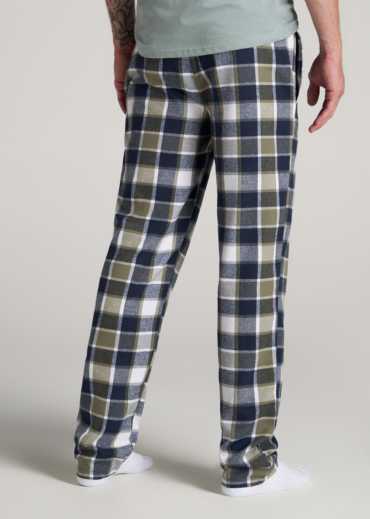 Relaxed Fit Pajama Pants - Dark blue/plaid - Men